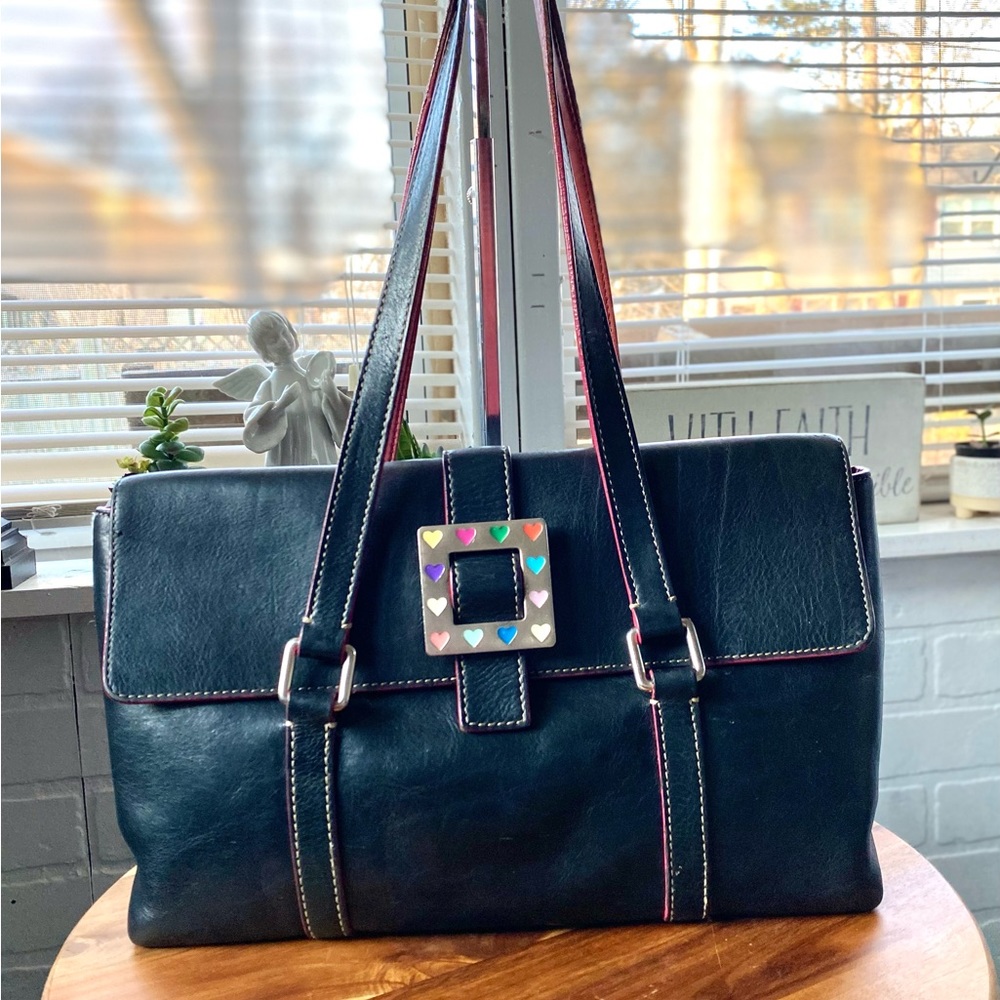 Vintage Dooney & Burke HEART Buckle Black Leather Shoulder Bag